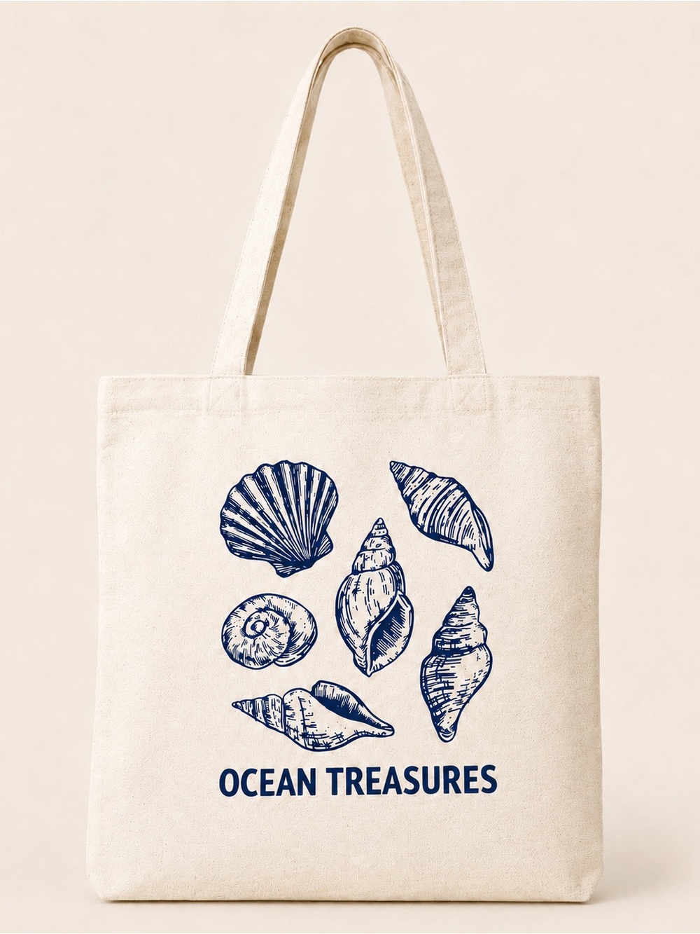 Ocean Treasures Seashell Print Canvas Tote Bag